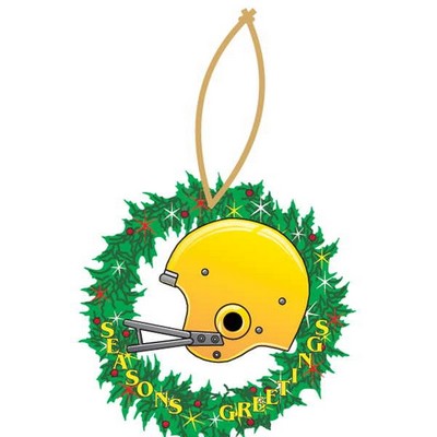 Football Helmet Promotional Wreath Ornament w/ Black Back (3 Square Inch)