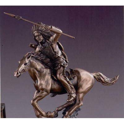 Copper Finish Indian Chief on Horse Trophy w/Rectangle Base (10"x11")