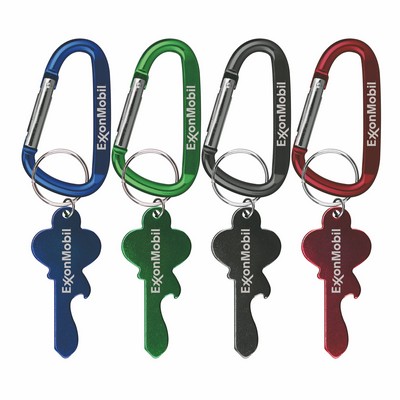 Key Shape Bottle Opener w/Key Ring & 7 Cm Carabiner