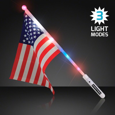 Imprinted Light Up American Flag Wand - Domestic Imprint