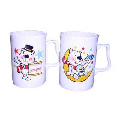 White mug with full coverage decoration firing