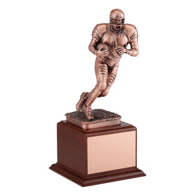 12 ¾" Electroplated Antique Bronze Football Trophy on Wood Base