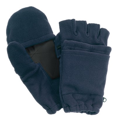 Navy Blue Fleece Fingerless Gloves with Mitten Flap