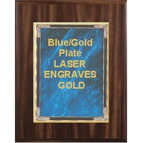 Walnut Plaque 9" x 12" - Blue/Gold - 7" x 10" Marble Mist Plate