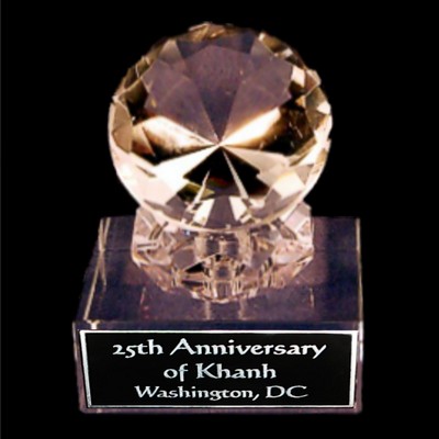 Solid Crystal Engraved Paperweight - 4 1/2" Large - Clear Diamond