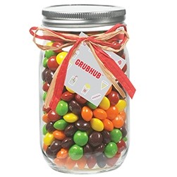 16 Oz. Glass Mason Jar w/ Raffia Bow (Skittles®)