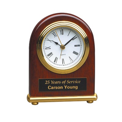 Rosewood Piano Finish Arch Desk Clock, 4" x 5"