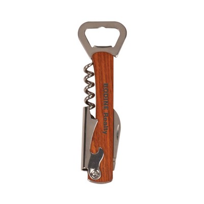 5-1/4" Wooden Bottle Opener & Wine Corkscrew