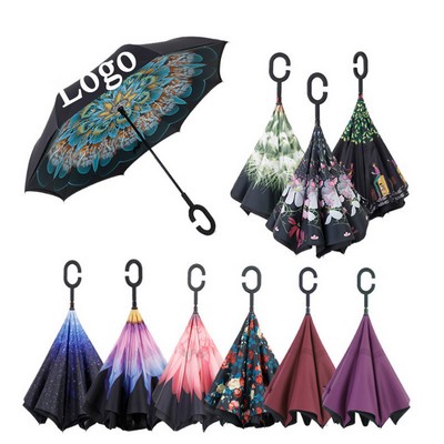 Outdoor Double Layer Windproof Umbrella w/C-Shaped Handle