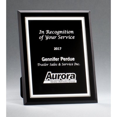 Black Glass Plaques w/Silver Border Award -9"