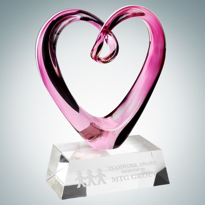 Art Glass Compassionate Heart Award w/ Clear Base