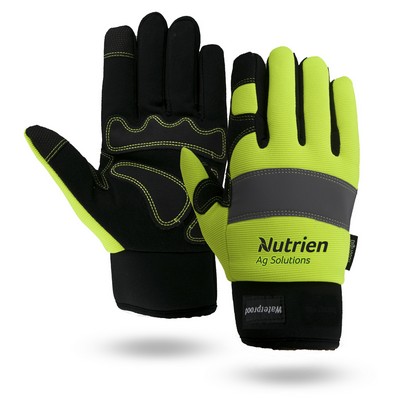 Hi-Viz Touchscreen Waterproof Winter Lined Mechanics Gloves