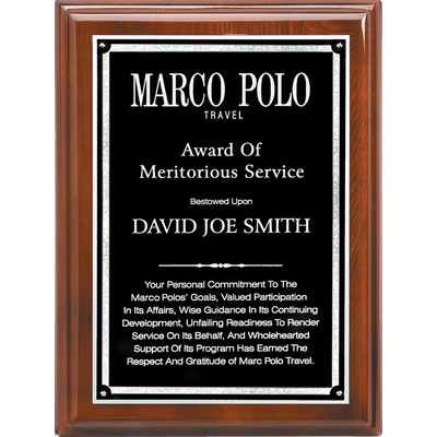 Walnut Piano Finish Plaque, Black-Silver Brass Plate, 12"x15"