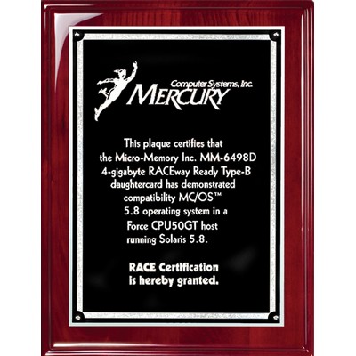 Rosewood Piano Finish Plaque, 8"x10" with Black Brass Plate/Silver Florentine