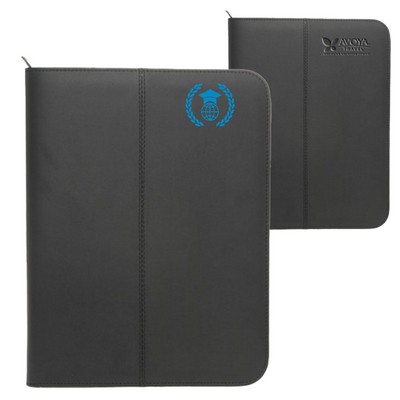 Premium Zippered Leather Portfolio w/ Pen Loop & Two Pockets