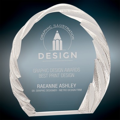 Oval Crystal Award w/Decorative Edge