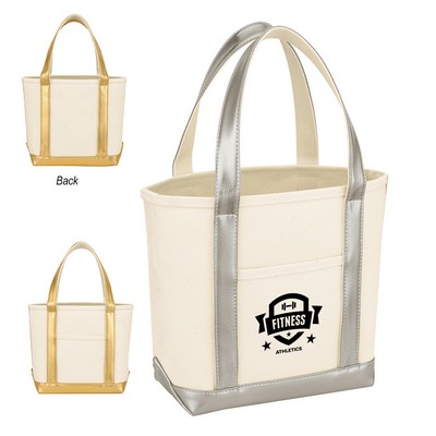 Metallic Accent Heavy Cotton Canvas Boat Tote Bag