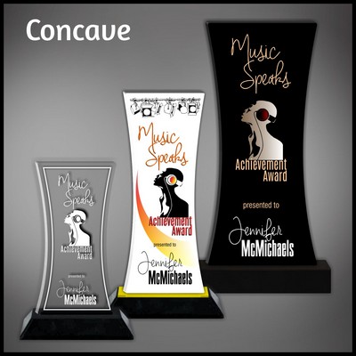 7" Concave Clear Budget Line Acrylic Award in a Black Wood Base