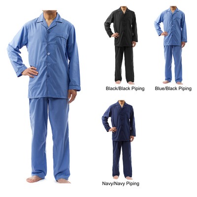 Men's Classic Solid Pajama Sets, Woven Plain Pajama Set