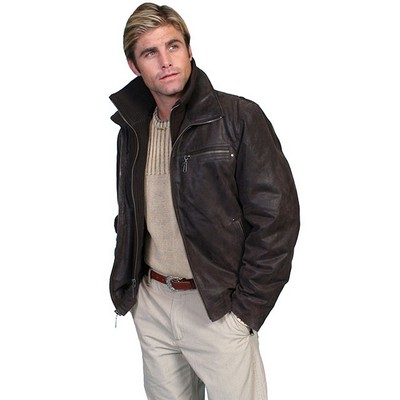 Men's Leather Jacket w/Zip Out Knit Front & Collar