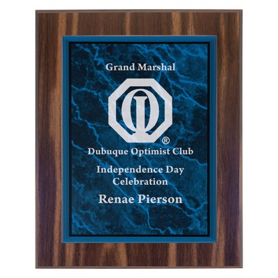 Walnut Finish Plaque with Blue Marble Acrylic Plate (8" x 10")