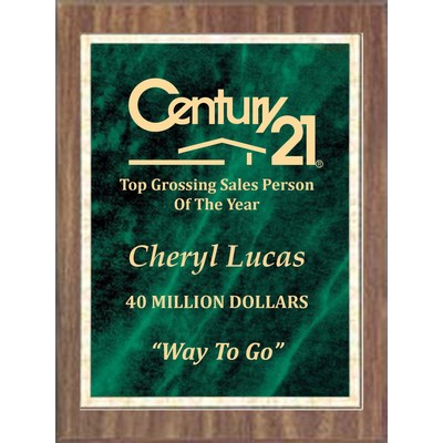 Economy Walnut Finish/Green Marble Mist Plaque Series, 6"x8"