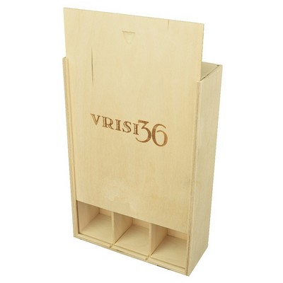 Wooden Triple Wine Box with Sliding Lid with divider - 13" x 10.75" x 3.5" ID - Baltic Birch