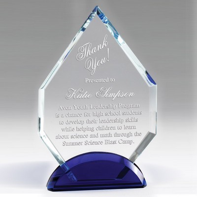 Optical Arrowhead Crystal Award w/Double Blue Base (6 ¾" x 4 ¼")