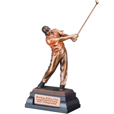 12" Bronze Electroplated Male Golfer Trophy