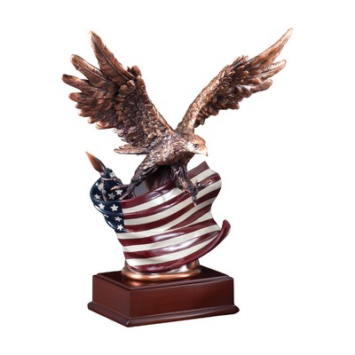 15½" Bronze Electroplated Attacking Eagle Painted American Flag Trophy