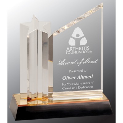 8" Clear Star Column Acrylic Award with Clear Plaque and Gold/Black Base