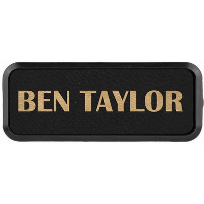 Black/Gold Laser Engraved Leatherette Round Corner Badge & Frame (3" x 1")