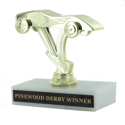 3¾" Pinewood Derby Trophy w/White Marble Base