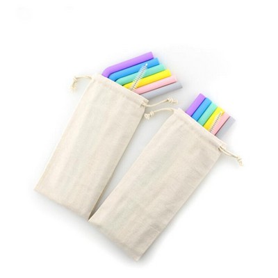 Portable Collapsible Reusable Silicone Drinking Straw Set with 6 straws, Cleaning Brush, Canvas Bag