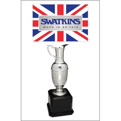 16" Silver Swatkins Hand-Chased Claret Jug with Black Royal Piano Finish Base