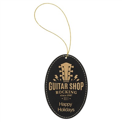 Black-Gold Laserable Leatherette Oval Ornament, 4"x4"