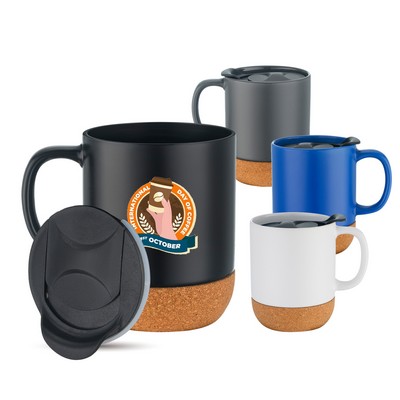 12 oz. Two-tone Barista Cork Bottom Ceramic Mug with Lid