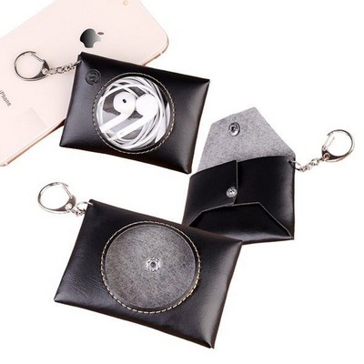 PU Leather Earphone Bag w/Key Chain