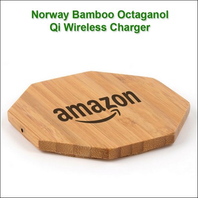 Norway Bamboo "Eco Friendly" Qi Wireless Charging 15 Watts Pad - Octagonal