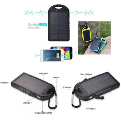 Solar Power Bank w/LED Lamp (5.5"x 2.9"x 0.6")