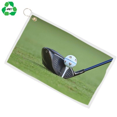 12"x 20" Eco-friendly rPET Sublimated Microfiber Velour Golf Towel with Grommet & Carabiner