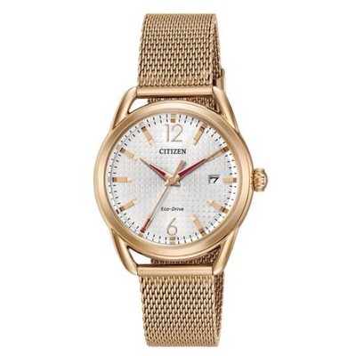 Citizen® Ladies' Eco-Drive® Rose Gold-Tone Mesh Bracelet Watch w/Silver-Tone Dial