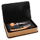 Light Brown Leatherette 2-Piece Wine Tool Set