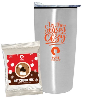 Promo Revolution - 20 Oz. Straight Tumbler w/Plastic Liner Gift Set w/Hot Chocolate Mix (Holiday)