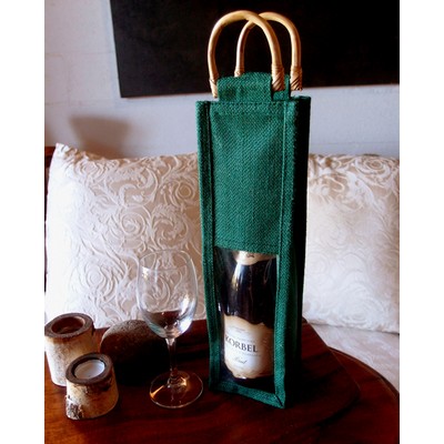 Jute Wine Bags with Wooden Handle & Clear Window