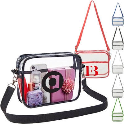 Clear Transparent PVC Cross Body Shoulder Messenger Bag (9.3"x7"x2.5")