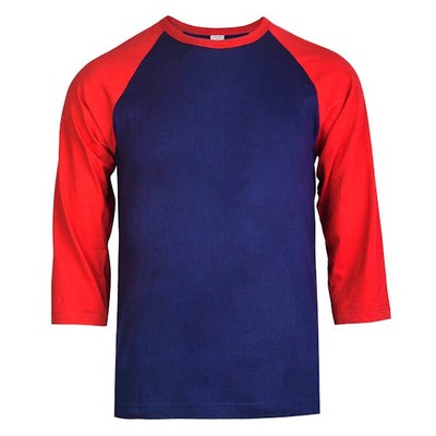 Men's 3/4 Sleeve Baseball T-Shirt - Medium, Dark Red/Navy (Case of 20)