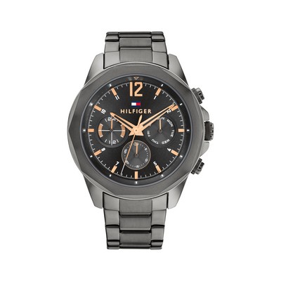 Tommy Hilfiger® Gent's Ionic Plated Grey Steel Watch w/Dark Grey Dial