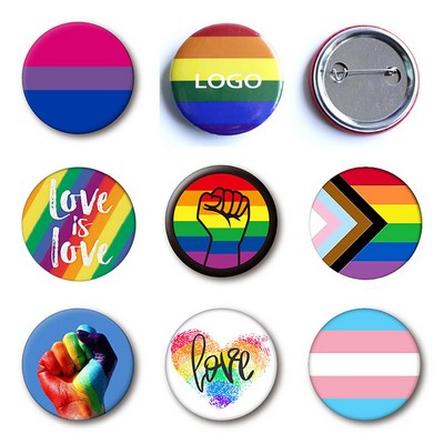 Rainbow Round LGBT Pinback Tinplate Brooch Buttons/Pins 2x2 (1 77/100" x 1 77/100")