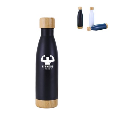 17 Oz Stainless Steel Vacuum Coke Water Bottle with Bamboo Lid